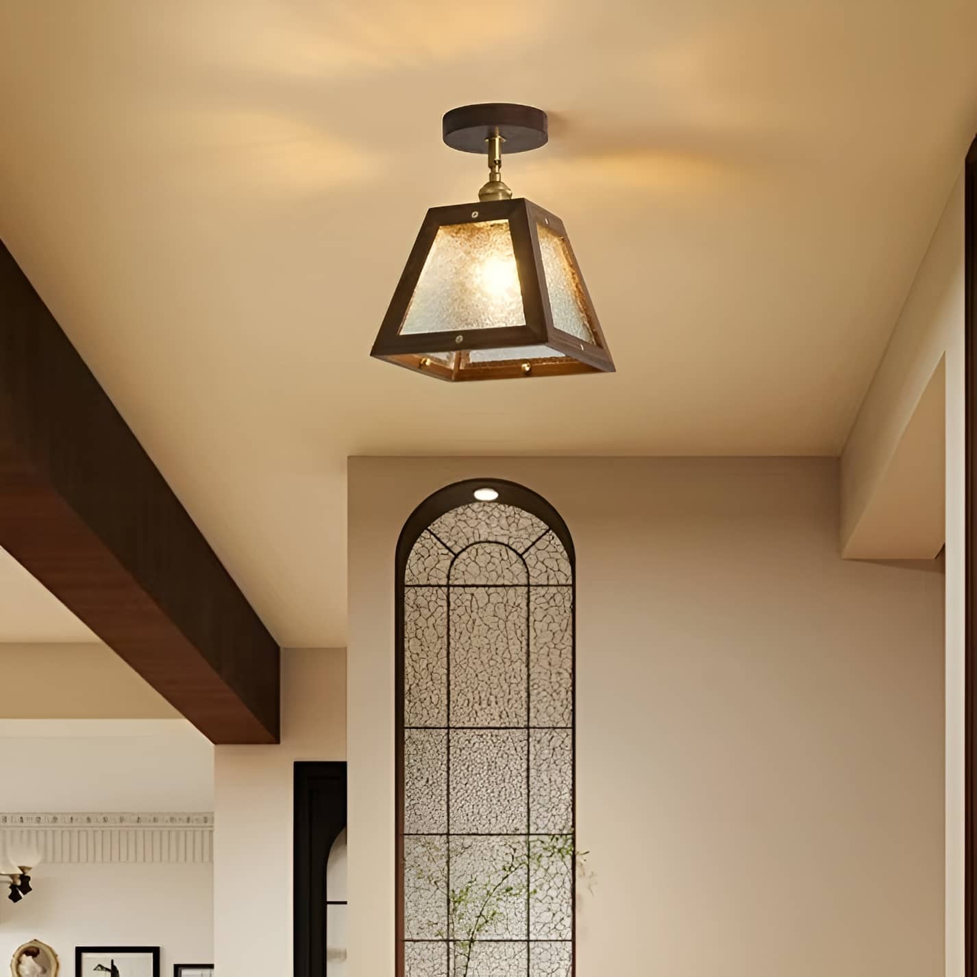Industrial Wooden Frame Rustic Ceiling Light