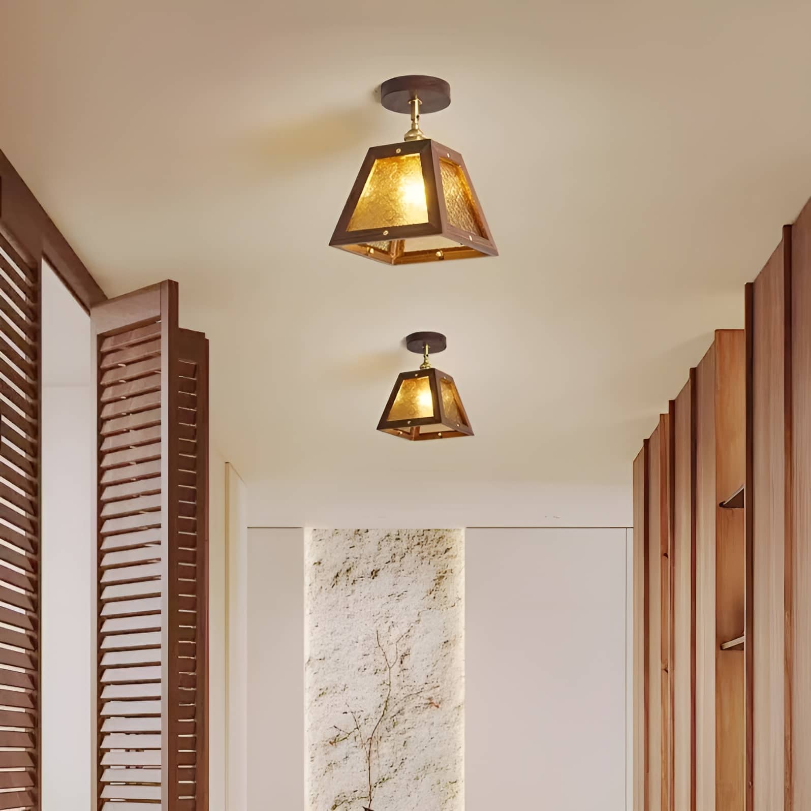 Industrial Wooden Frame Rustic Ceiling Light