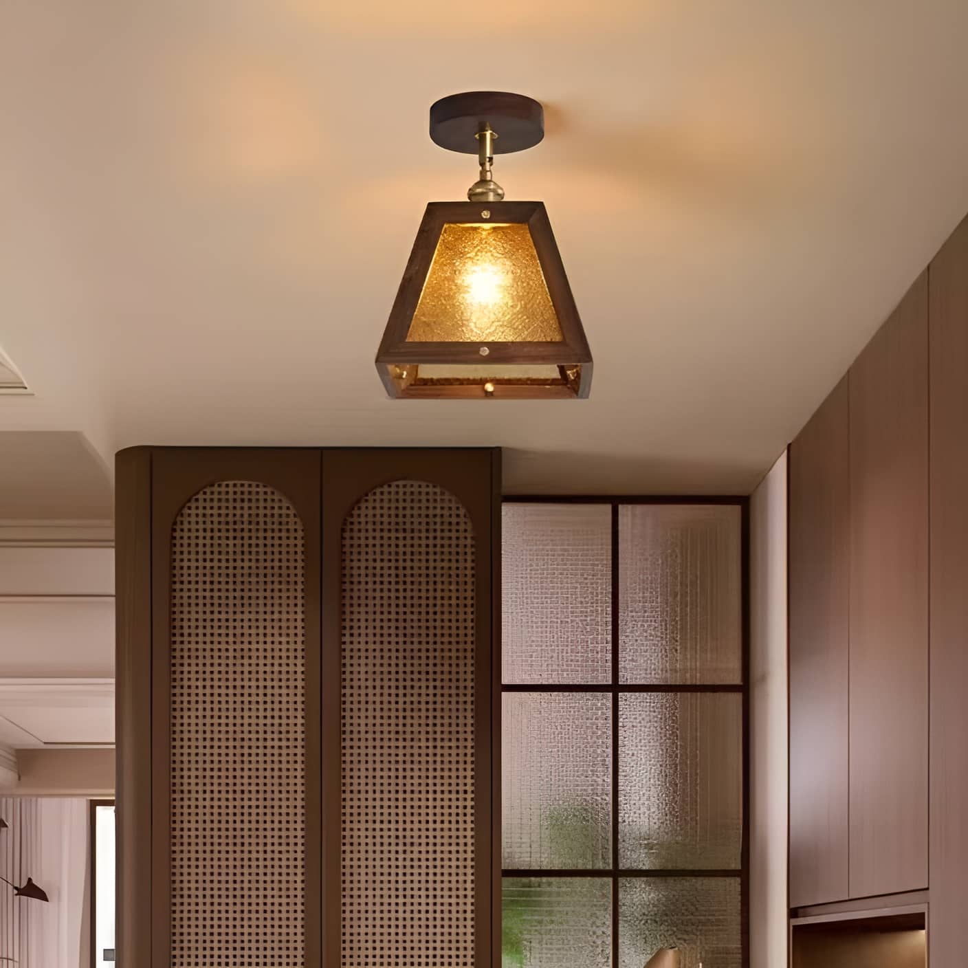Industrial Wooden Frame Rustic Ceiling Light