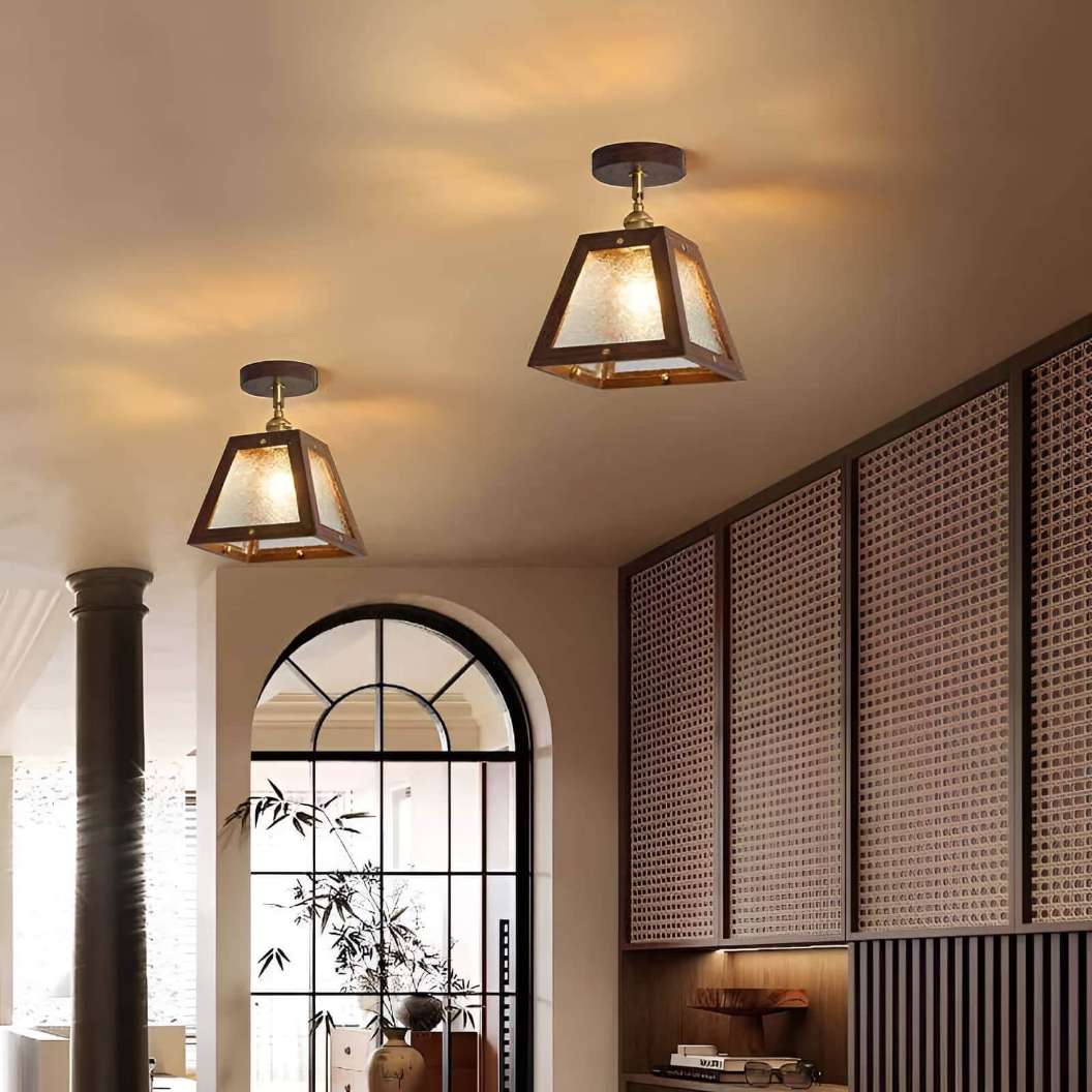 Industrial Wooden Frame Rustic Ceiling Light