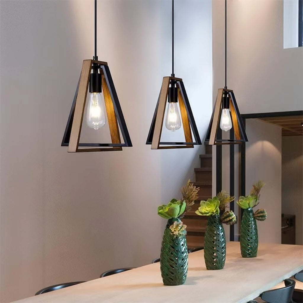 Industrial Double Trapezoidal Frame Pendant Light