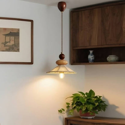 Japandi Fabric Shade Bedside Hanging Lamp