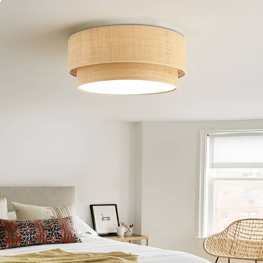 Japanese Style Simple Round Bamboo Ceiling Light