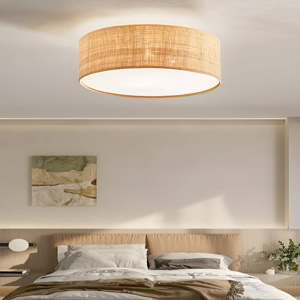 Japanese Style Simple Round Bamboo Ceiling Light