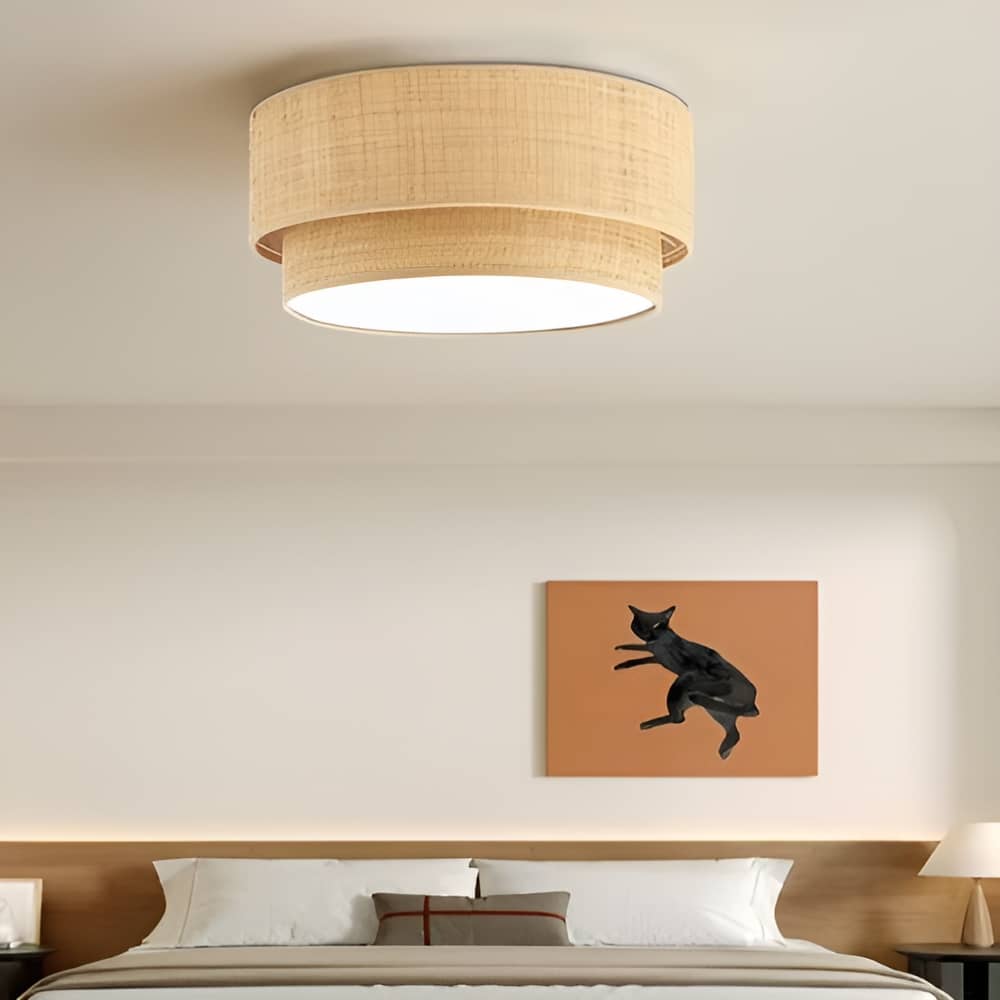 Japanese Style Simple Round Bamboo Ceiling Light