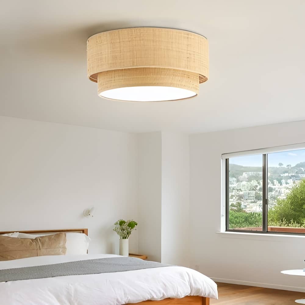 Japanese Style Simple Round Bamboo Ceiling Light