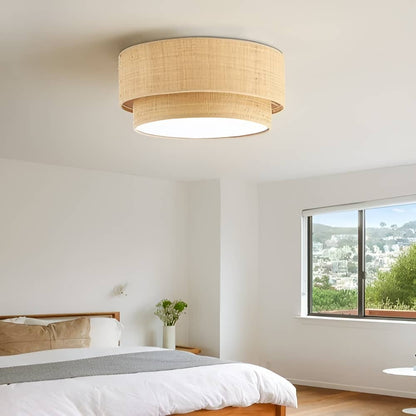 Japanese Style Simple Round Bamboo Ceiling Light