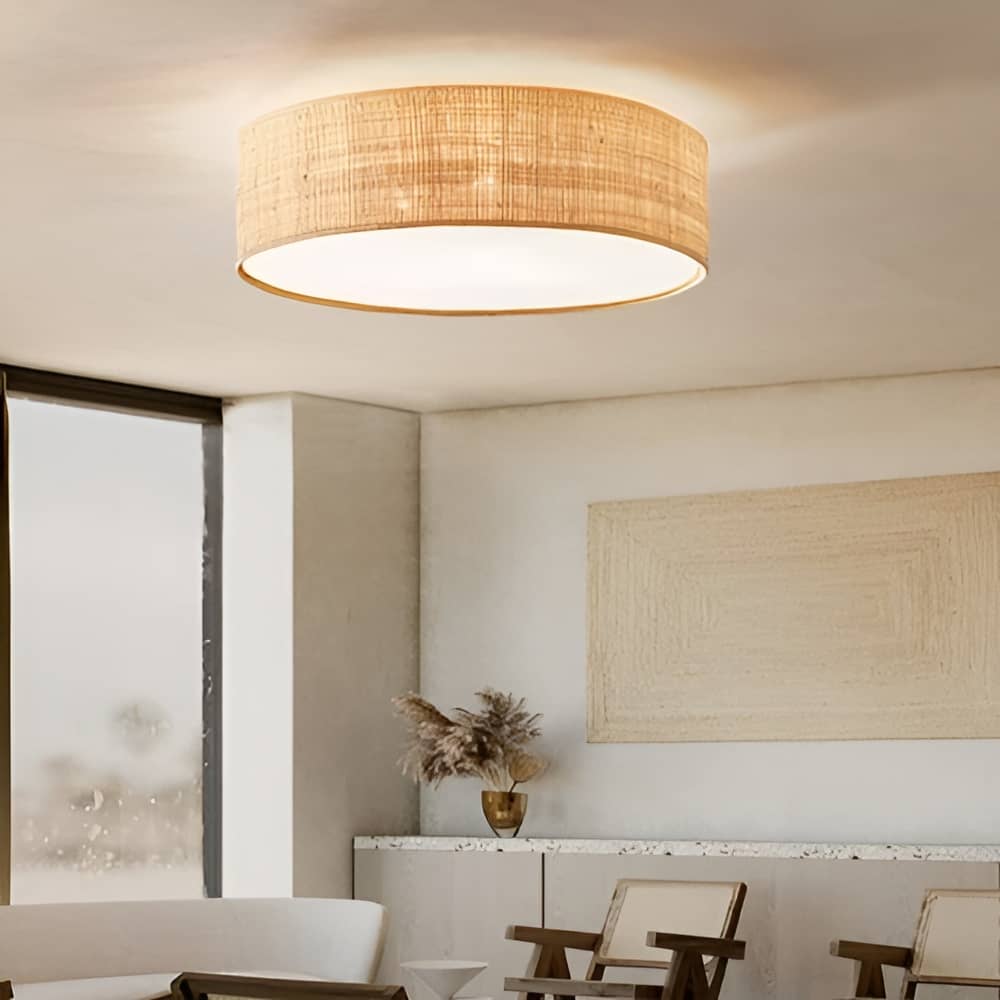 Japanese Style Simple Round Bamboo Ceiling Light