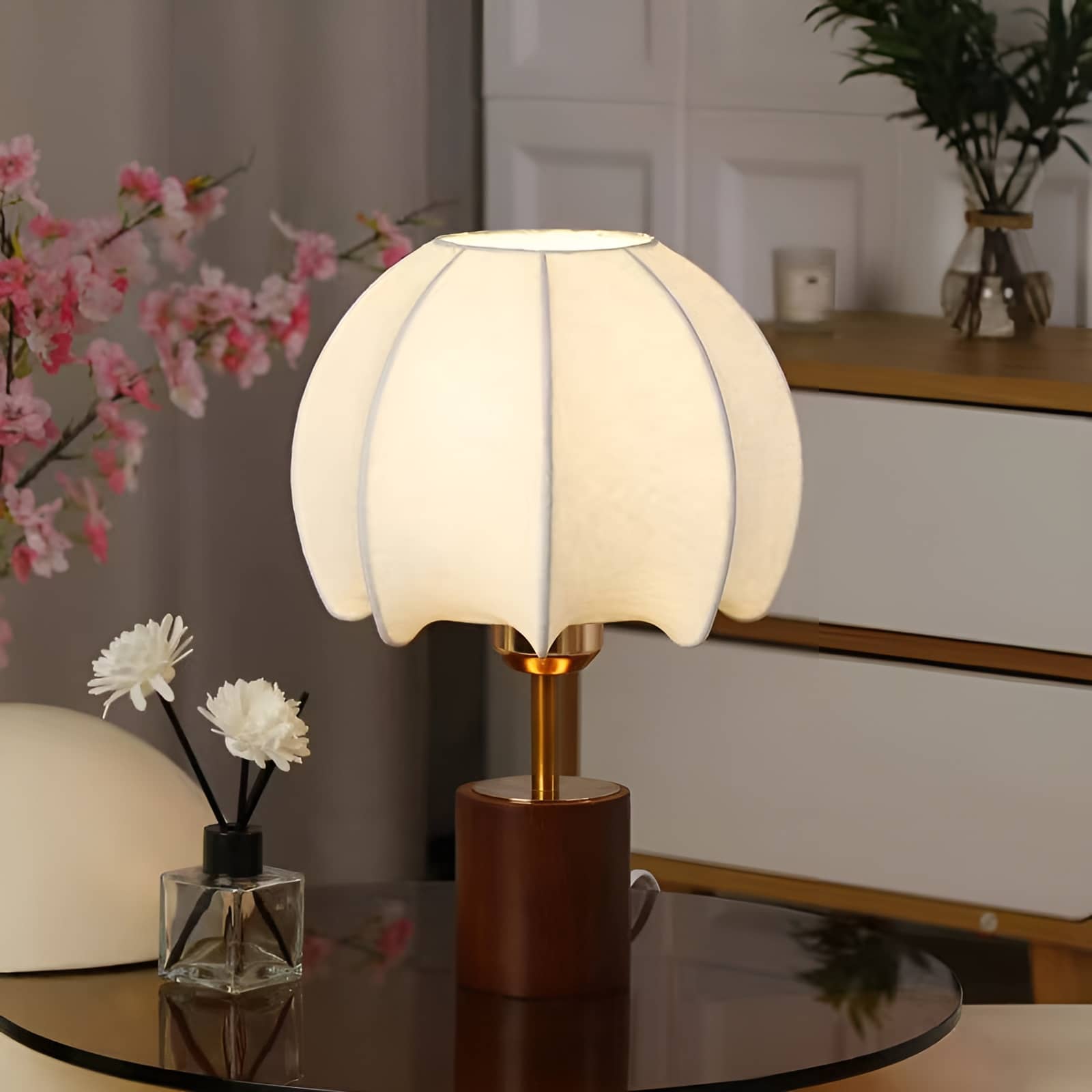 Japanese Lantern Wood Cloth Table Lamp