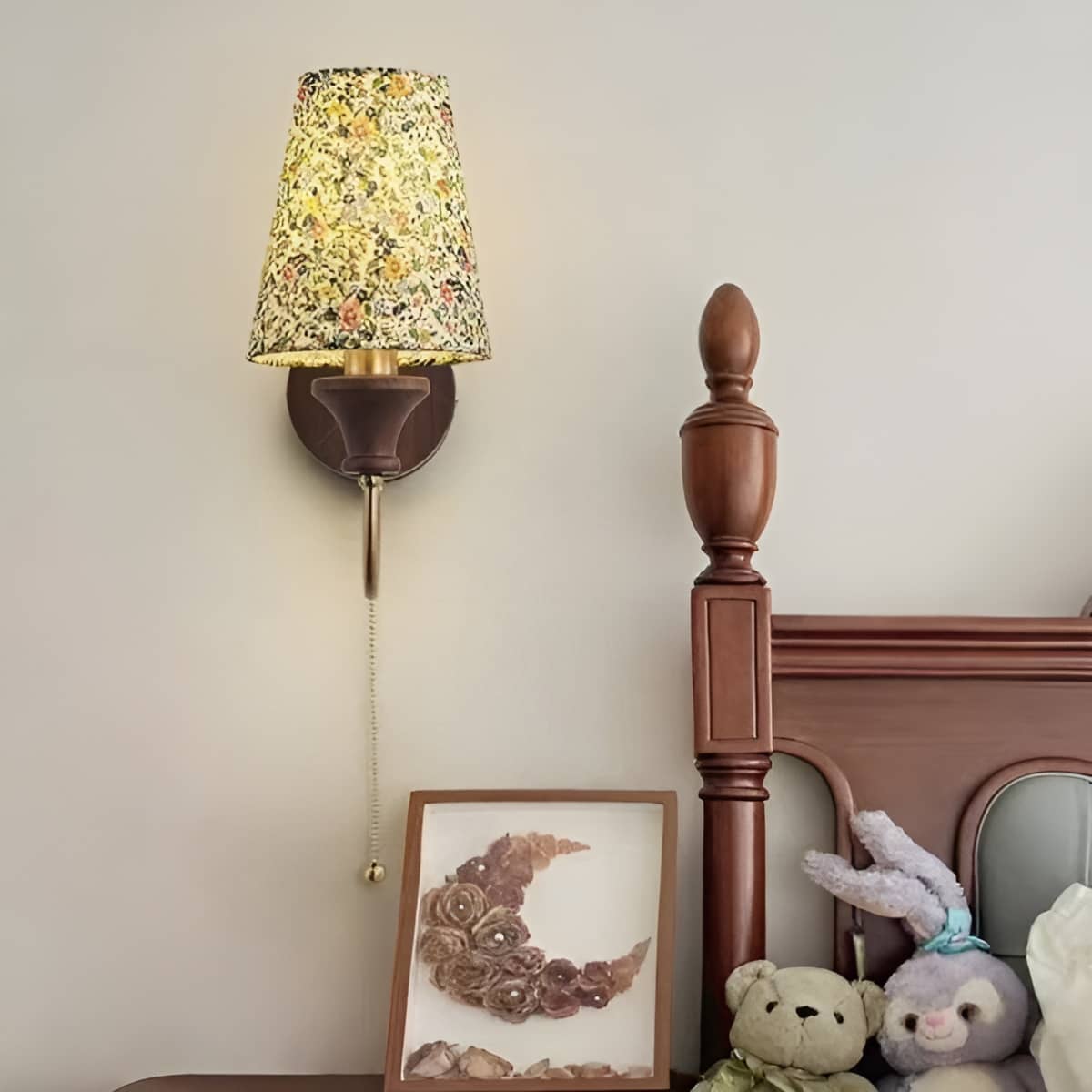 Japanese Wooden Base Wall Light with Fabric Shade