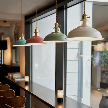 Macaron Color Metal Scandi Industrial Pendant Light for Dining Area