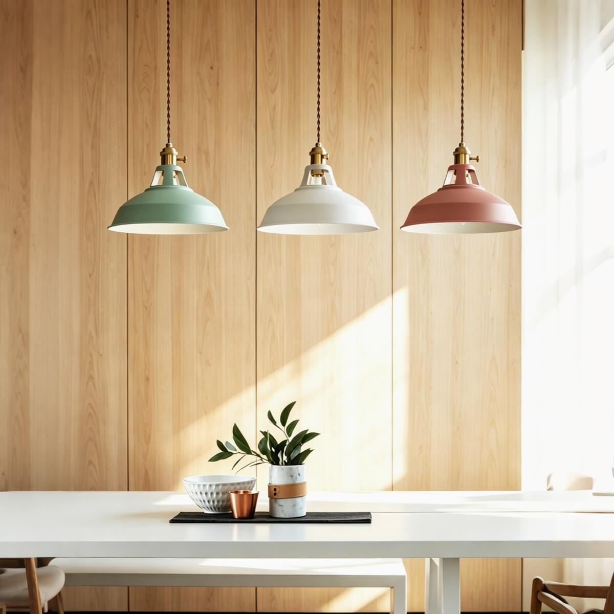 Macaron Color Metal Scandi Industrial Pendant Light for Dining Area