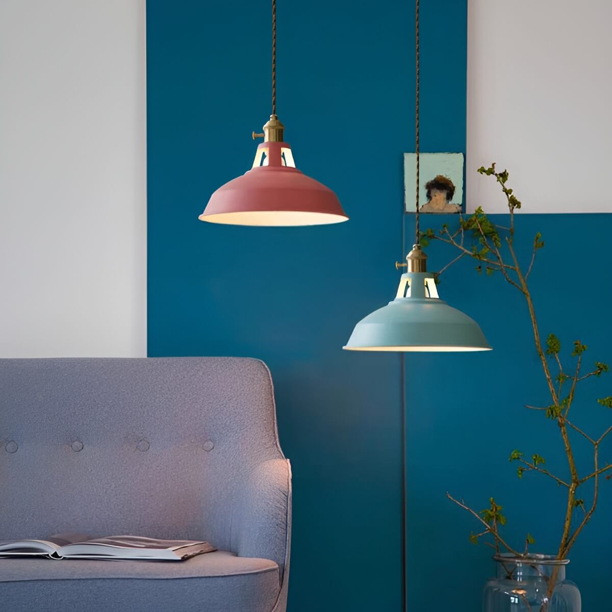 Macaron Color Metal Scandi Industrial Pendant Light for Dining Area