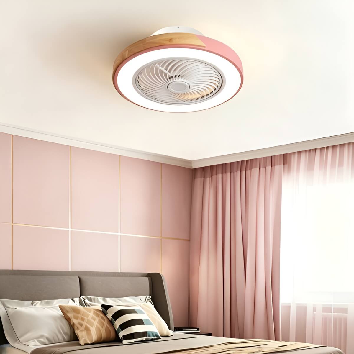 Macaron Round Low Profile Ceiling Fan Light Fixture