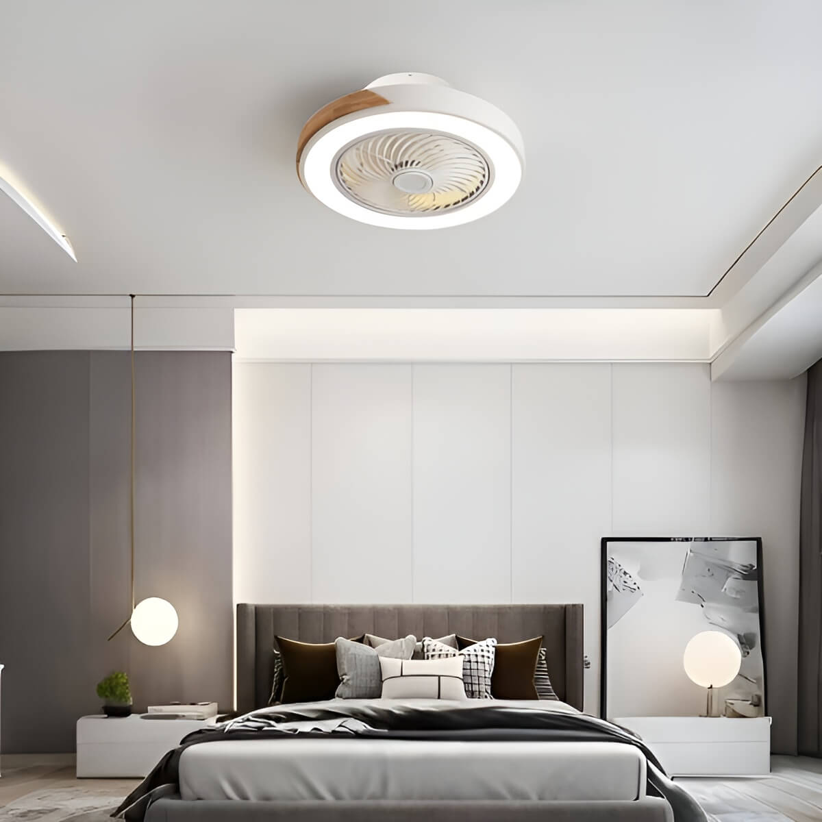 Macaron Round Low Profile Ceiling Fan Light Fixture