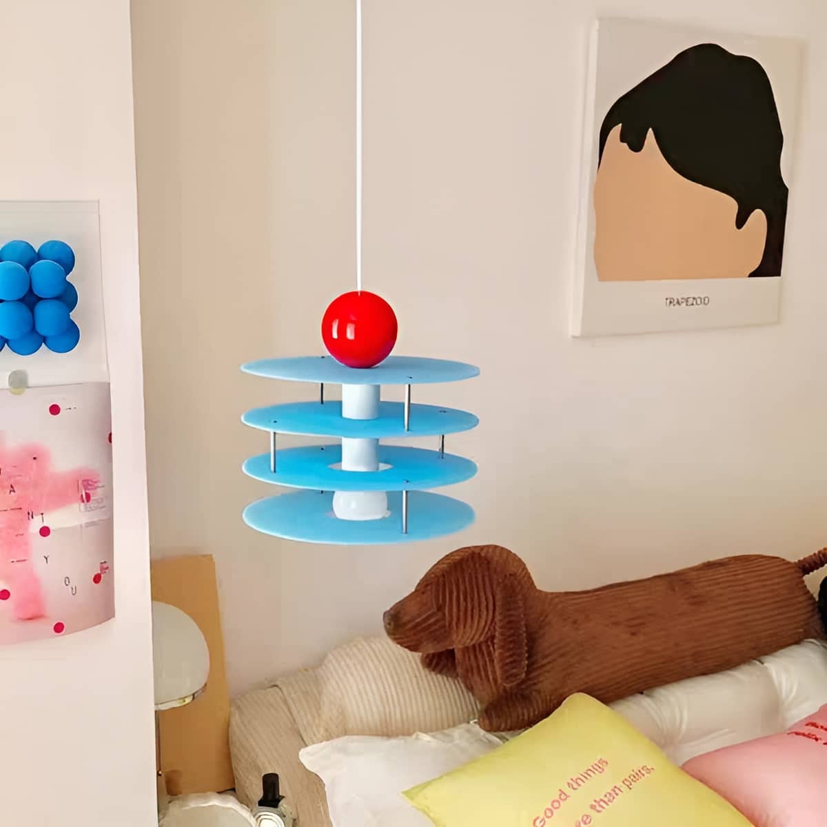 Memphis Playful Disc Layer Blue Pendant Light