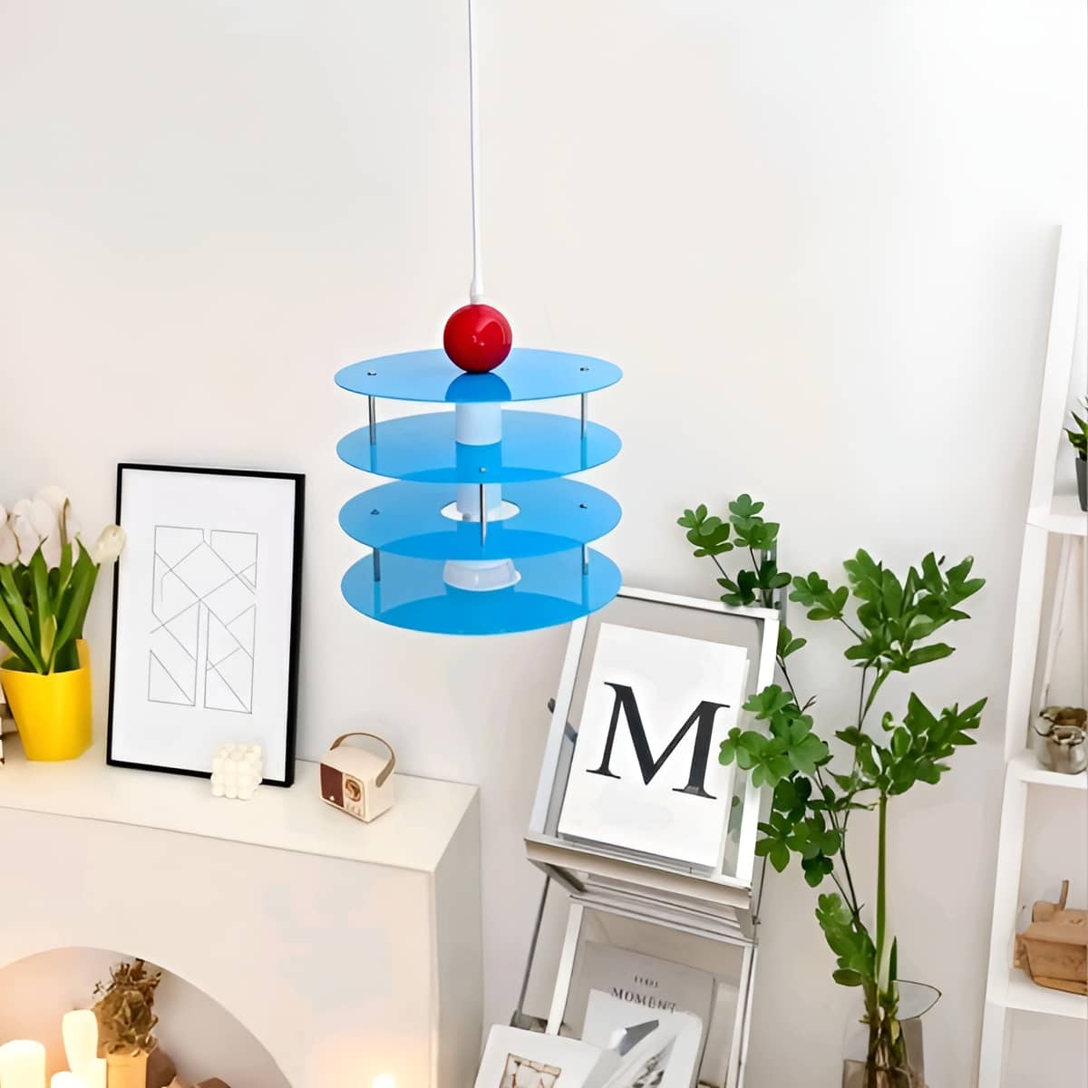 Memphis Playful Disc Layer Blue Pendant Light