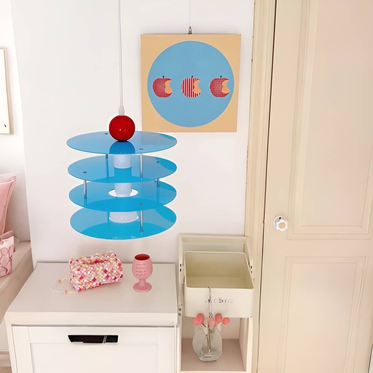Memphis Playful Disc Layer Blue Pendant Light