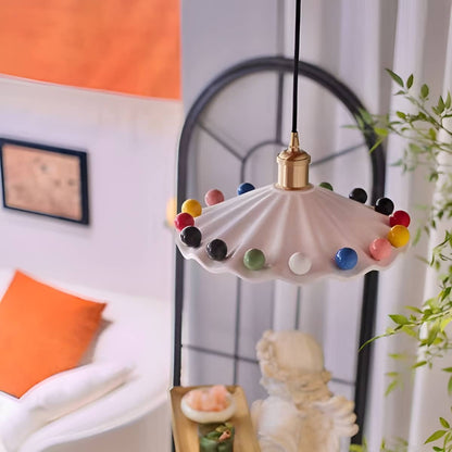 Memphis Ceramic White Pendant Light With Colorful Bean