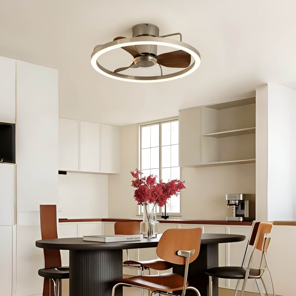 Metal Ring LED Modern Ceiling Fan with Light