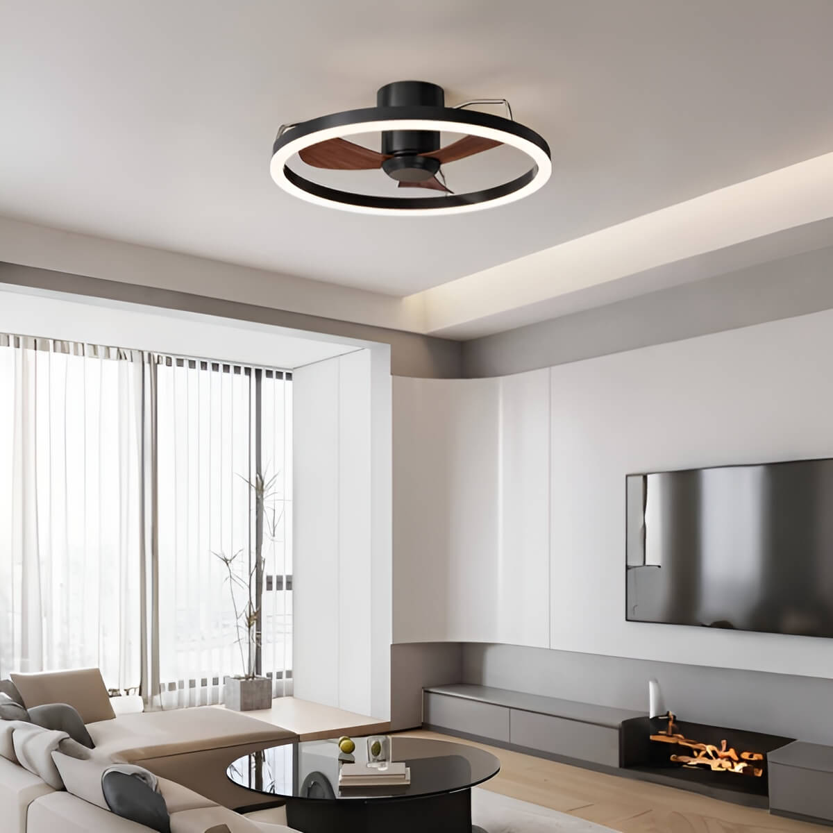 Metal Ring LED Modern Ceiling Fan with Light