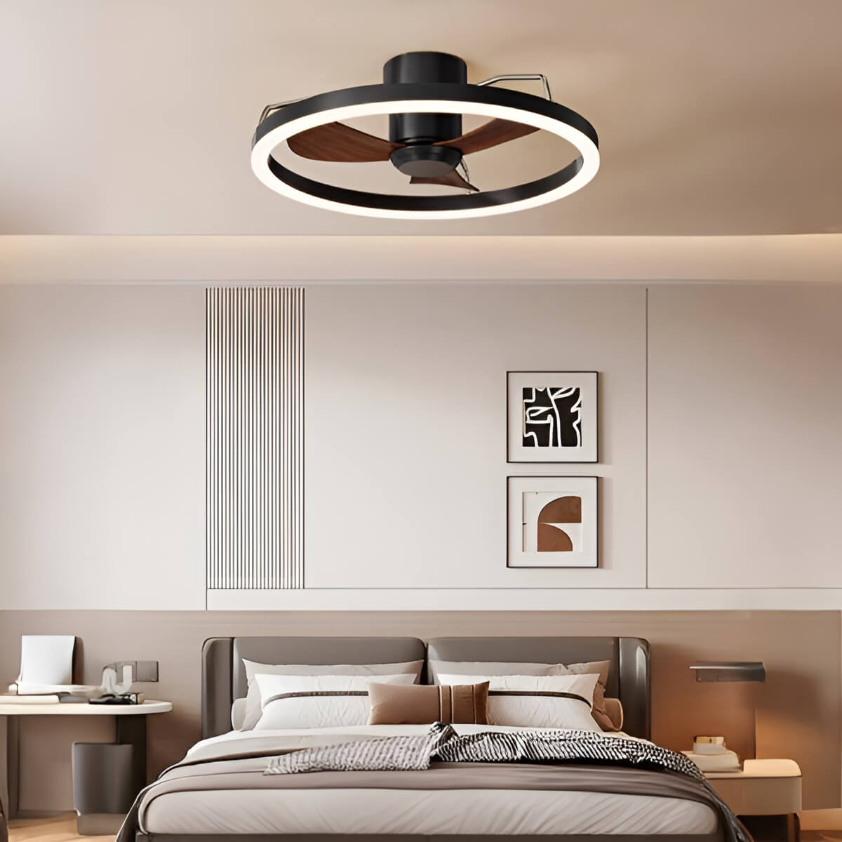 Metal Ring LED Modern Ceiling Fan with Light