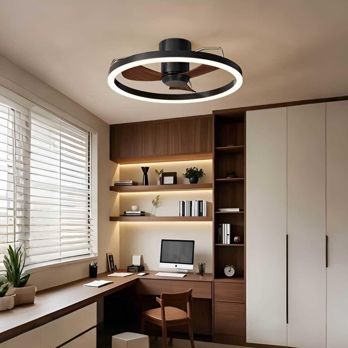 Metal Ring LED Modern Ceiling Fan with Light