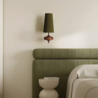 Mid Century Antique Wall Sconce with Wood and Fabric