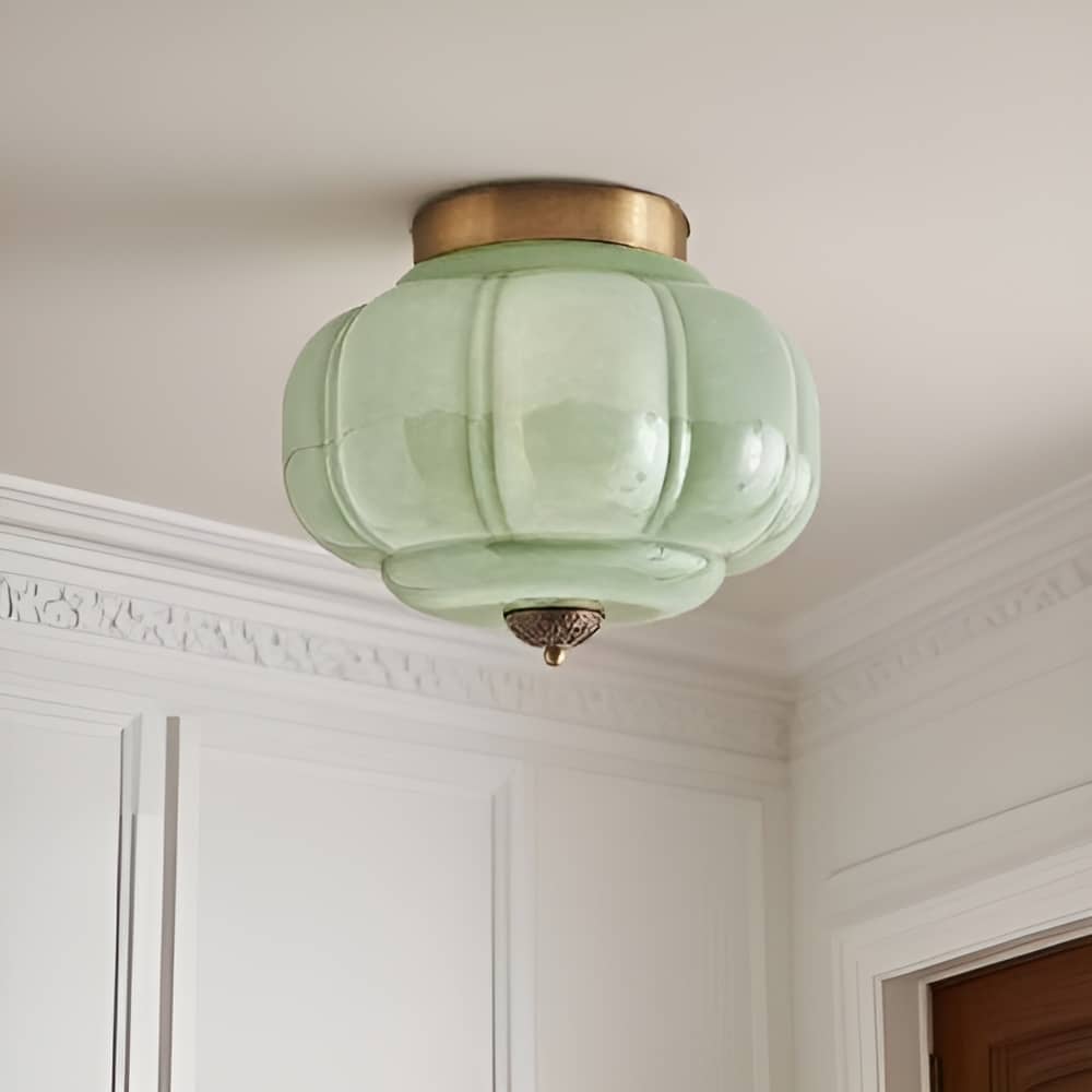 Mid Century Bauhaus Brass And Glass Ceiling Light