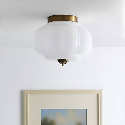 Mid Century Bauhaus Brass And Glass Ceiling Light