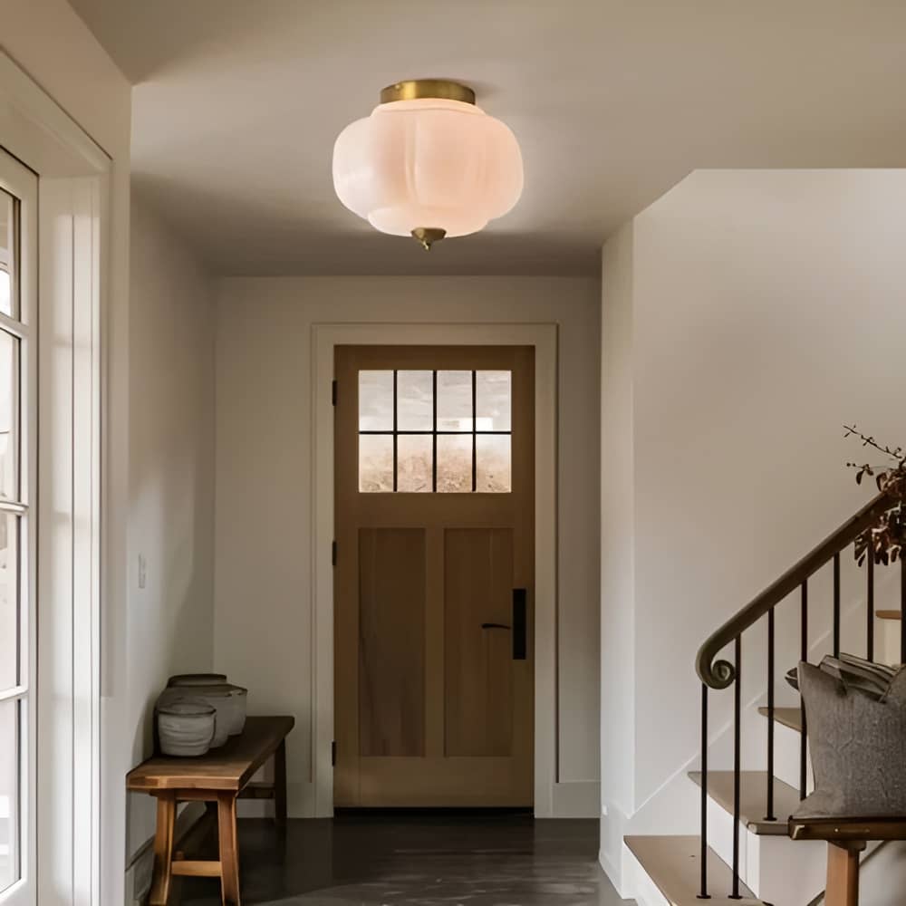 Mid Century Bauhaus Brass And Glass Ceiling Light