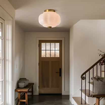 Mid Century Bauhaus Brass And Glass Ceiling Light