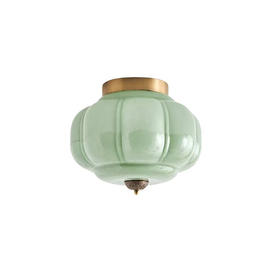 Mid Century Bauhaus Brass And Green Glass Ceiling Light