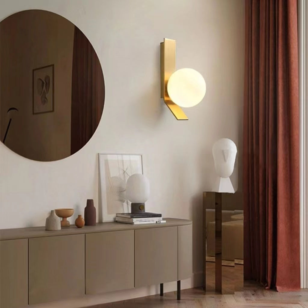 Mid Century Stylish Glass Globe Golden Wall Lamp