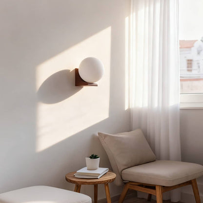 Minimalist Bracket Wood Wall Sconce with Globe Shade