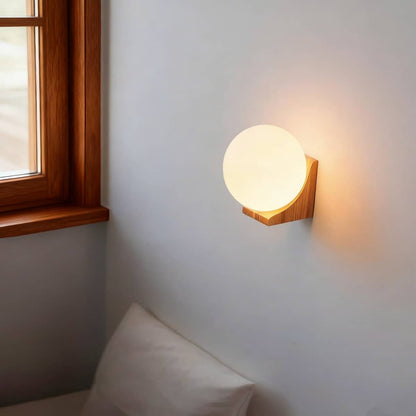Minimalist Bracket Wood Wall Sconce with Globe Shade