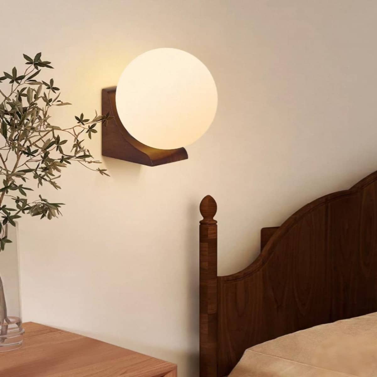 Minimalist Bracket Wood Wall Sconce with Globe Shade