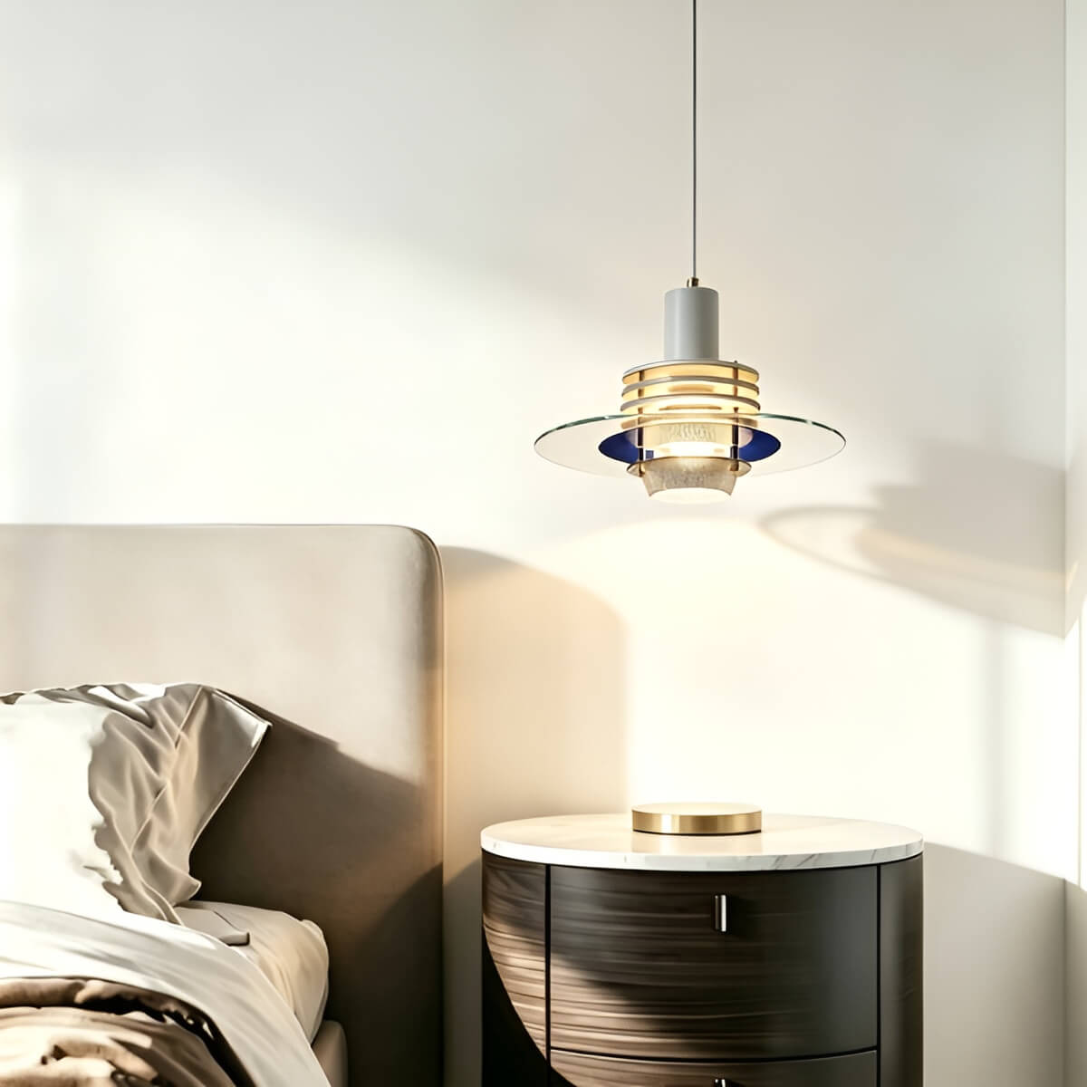 Minimalist Glass Disc Bauhaus Modern Pendant Light for Living Room