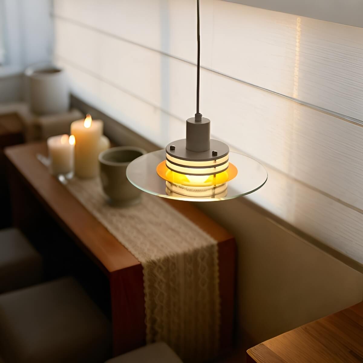 Minimalist Glass Disc Bauhaus Modern Pendant Light for Living Room