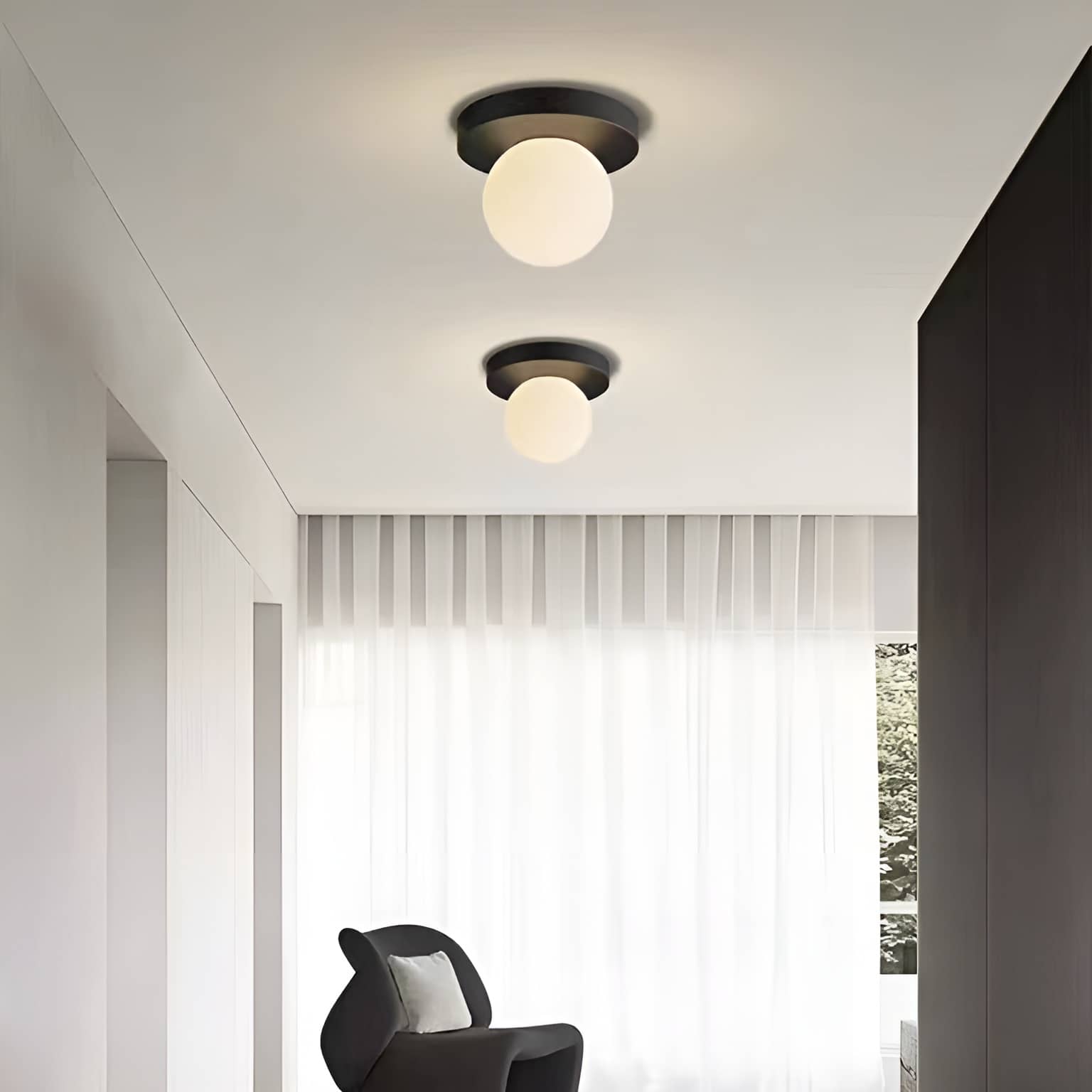 Minimalist Black Metal Globe Ceiling Light