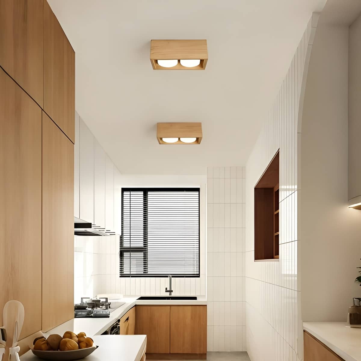 Minimalist Geometric Multi-Light Wooden Ceiling Light