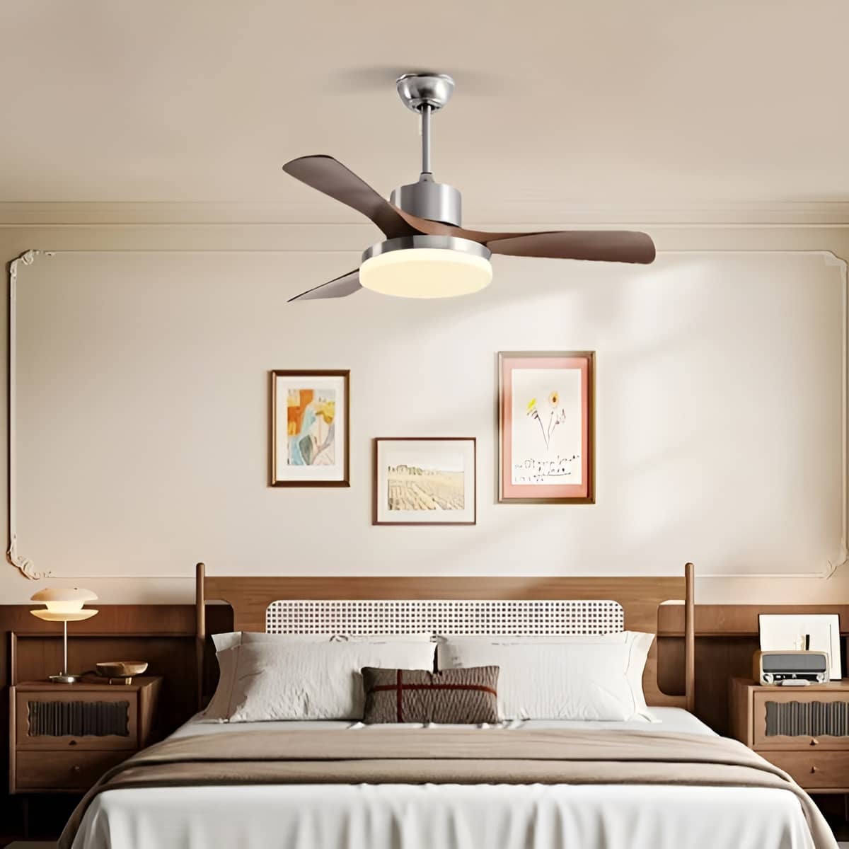 Minimalist Vintage Ceiling Fan for Bedroom with LED Light