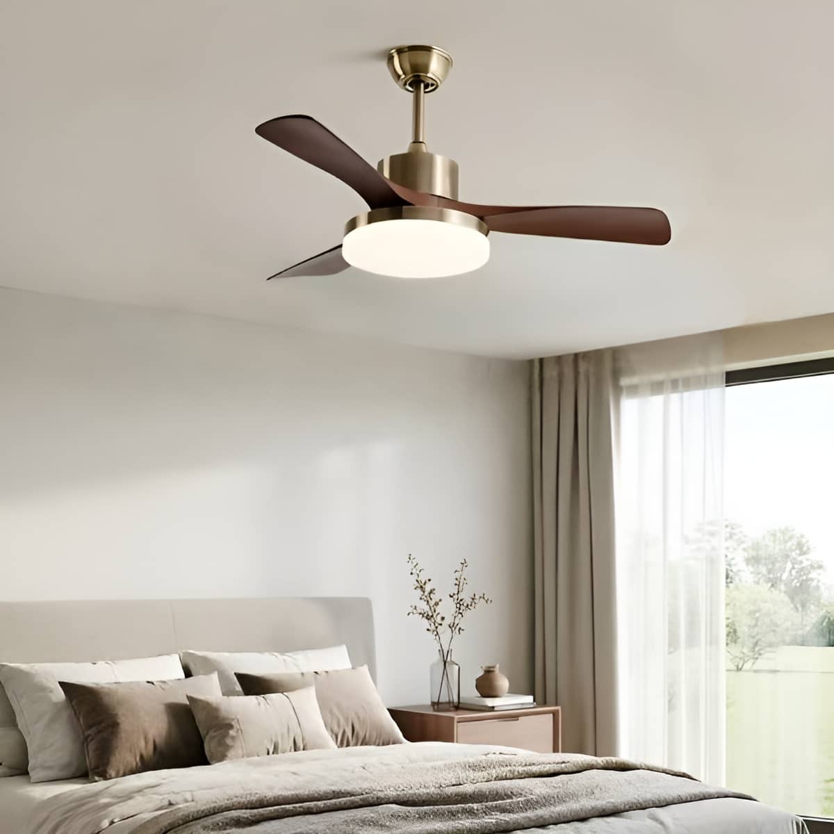 Minimalist Vintage Ceiling Fan for Bedroom with LED Light
