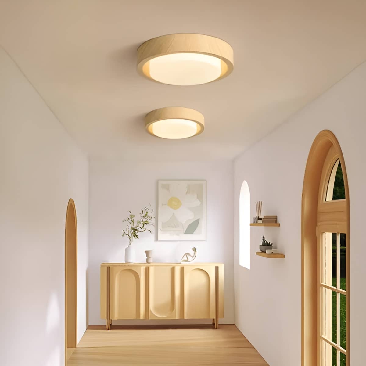 Minimalist Wood Grain LED Round Ceiling Light