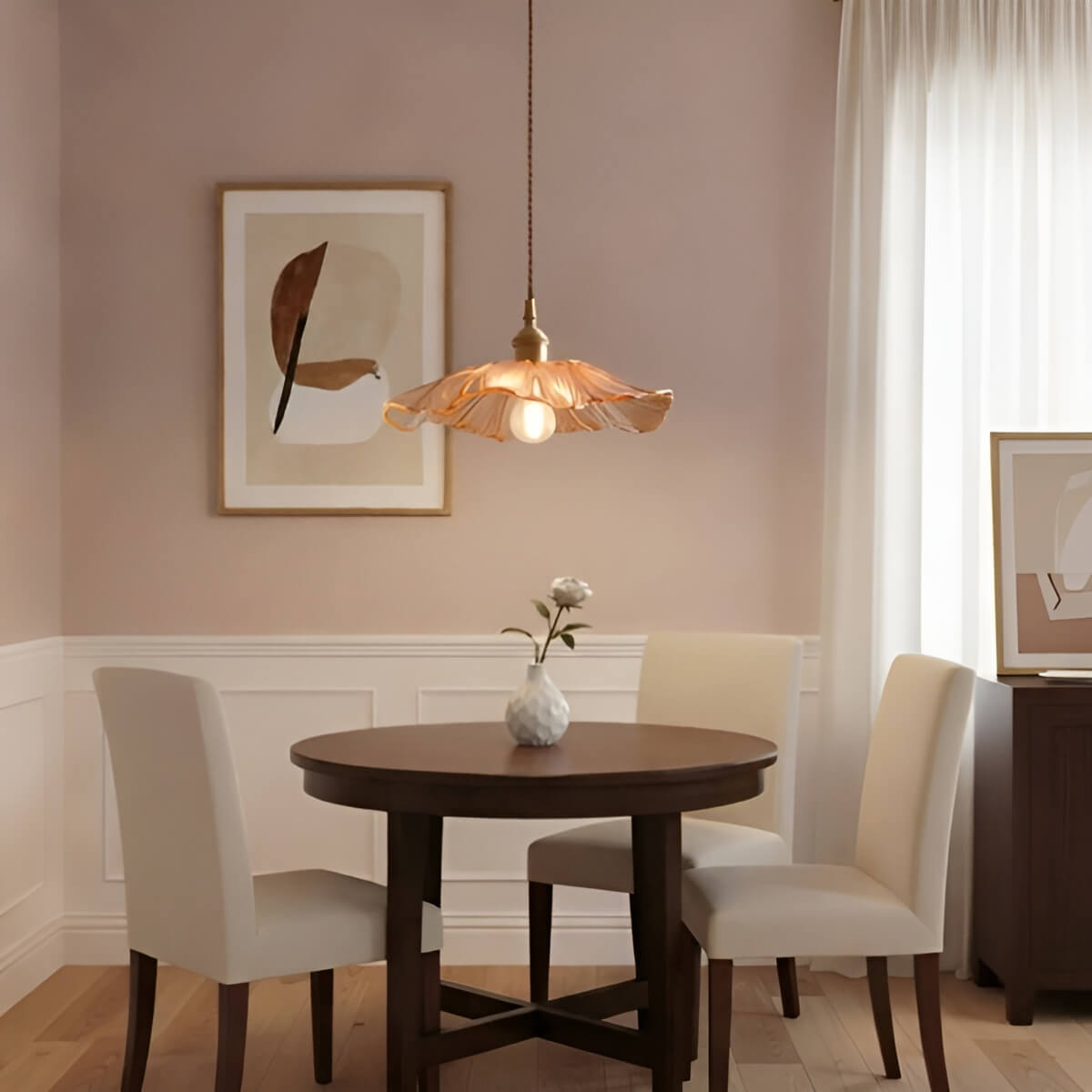 Modern Artistic Brass and Glass Pendant Light with Flower Shade