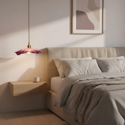 Modern Artistic Brass and Glass Pendant Light with Flower Shade