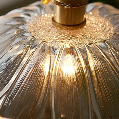 Modern Artistic Brass and Glass Pendant Light with Flower Shade