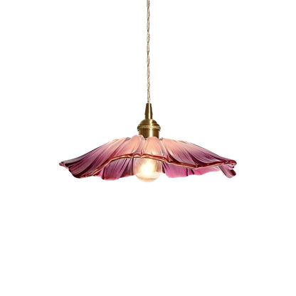 Modern Artistic Brass and Glass Pendant Light with Flower Shade