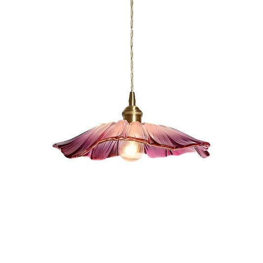 Modern Artistic Brass and Glass Pendant Light with Flower Shade