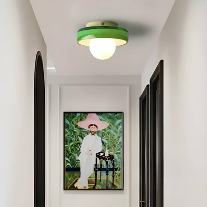 Modern Colored Glass Ceiling Light With White Globe